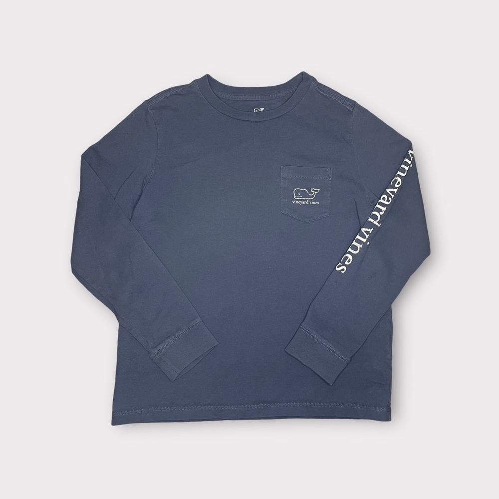 Vineyard Vines “Vintage” Whale Graphic Long Sleeve Pocket Blue Shirt